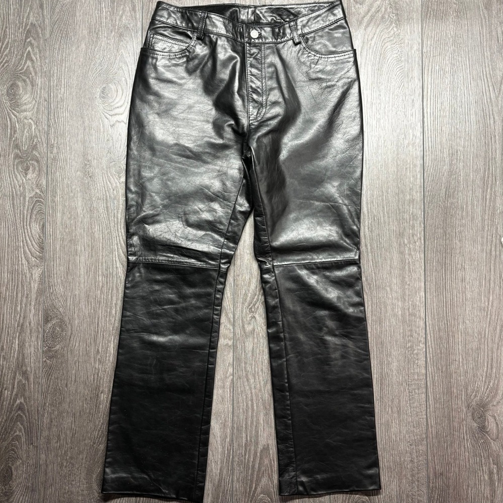Vintage Gap Black Leather Pants Y2K Straight Leg Trousers 30 Waist 1969 Est.